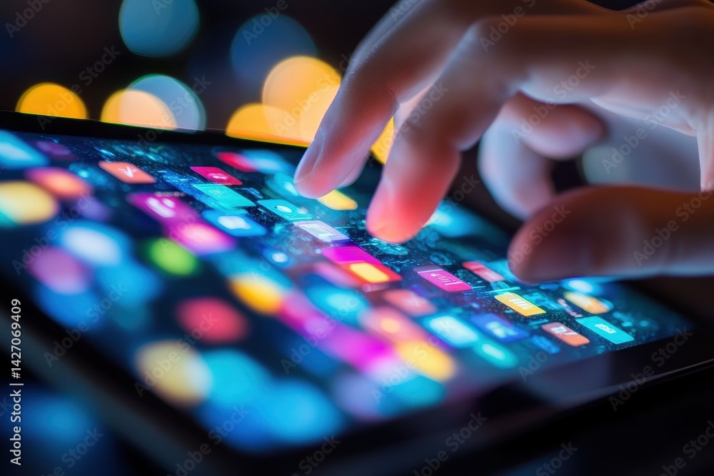 User interacting with a tablet's app interface User interacting with a tablet's app interface