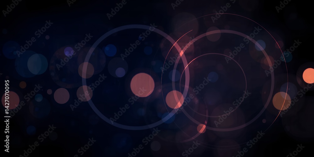 Obraz premium Abstract dark background with blurred lights and circles creating a bokeh effect overlaying it