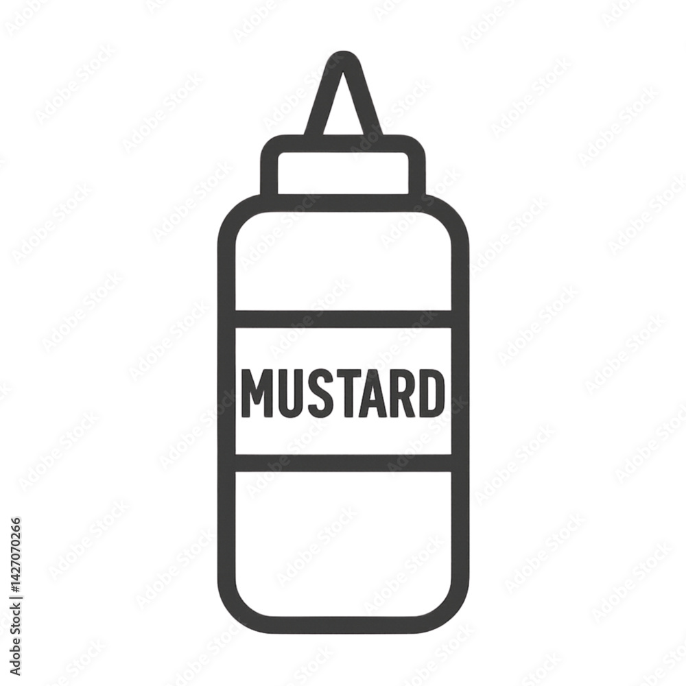 Mustard bottle icon illustration in black and white style Mustard bottle icon illustration in black and white style