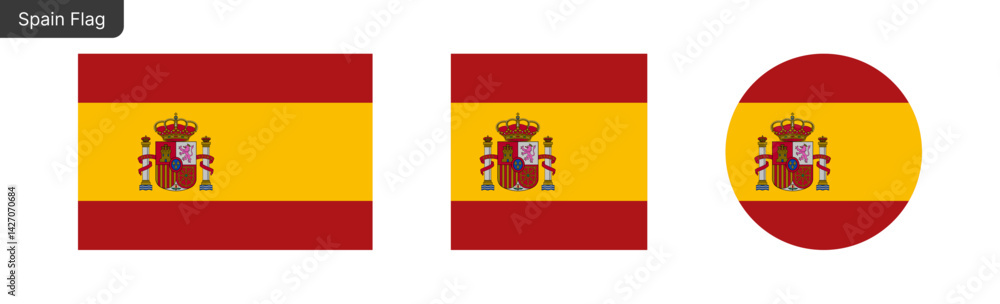 Obraz premium Spain flag PNG vector. Spain Square and round icon isolated on transparent PNG background. Spain flag icon
