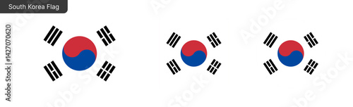 South Korea flag png vector. South Korea Square and round icon isolated on transparent PNG background. South Korea flag icon