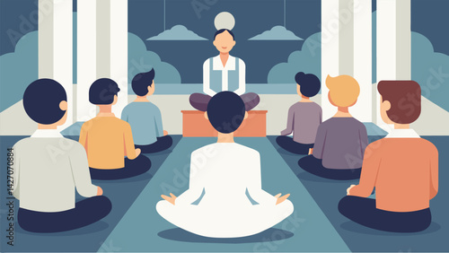 A moment of silence before beginning the ceremony allowing participants to clear their minds and enter a state of mindfulness.. Vector illustration