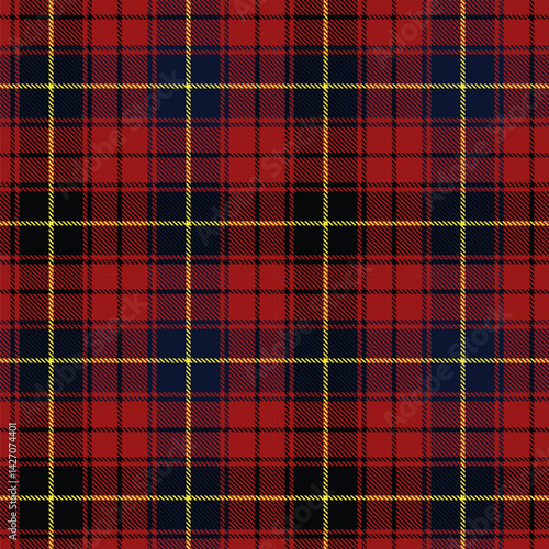 Red and yellow tartan plaid. Scottish pattern fabric swatch close-up. 