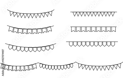 buntings garlands, Carnival garland with flags. Decorative colorful party pennants for birthday celebration, festival and fair decoration