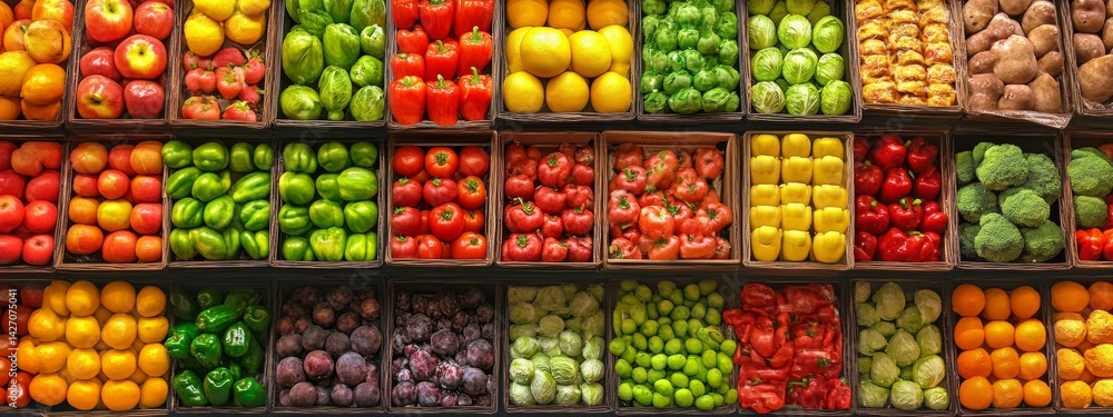 Symmetrical Display of Produce in Color Grid Symmetrical Display of Produce in Color Grid