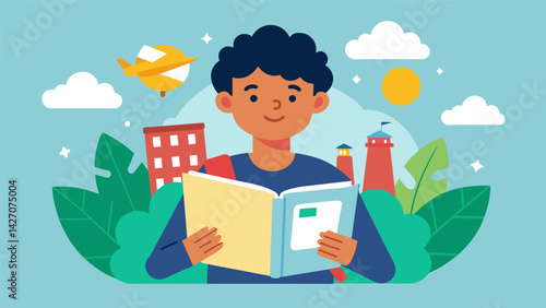 A student flips through their photo album reminiscing on all the fun trips and experiences they had while studying abroad now with the reality of debt. Vector illustration