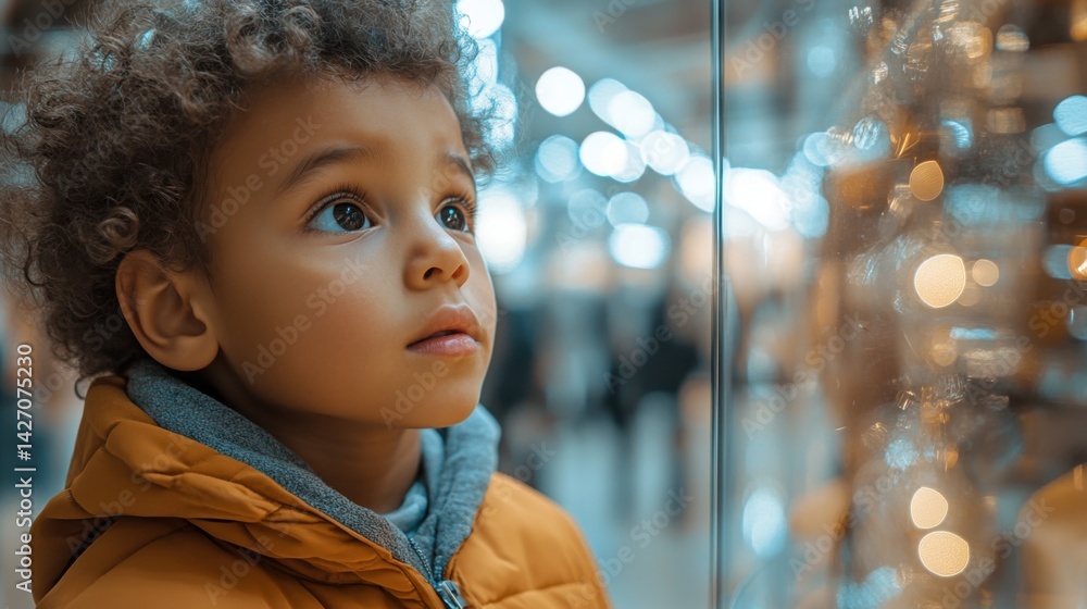 A child stands in front of a vibrant display of colorful stationery in a store.
