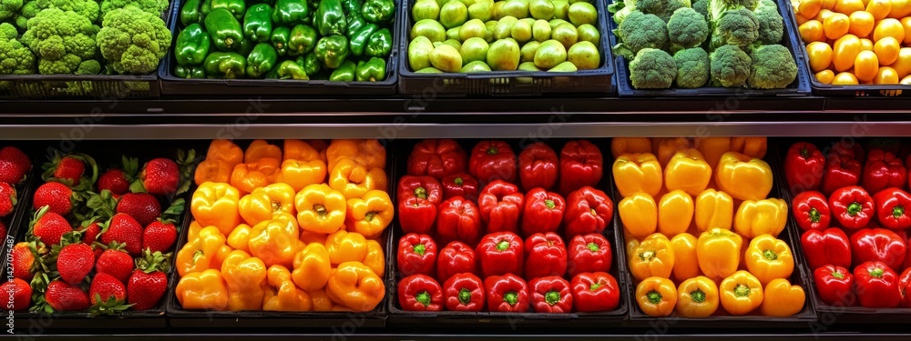 Bright Vegetable Shelf at Grocery Store Bright Vegetable Shelf at Grocery Store