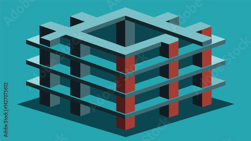 Steel Reinforcement Thick steel bars are p in a gridlike pattern to strengthen the foundation and withstand the weight of the building.. Vector illustration