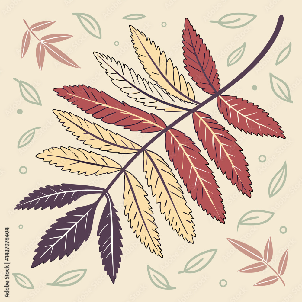 Fototapeta Autumn Branch Illustration: Elegant Fall Leaves in Red.