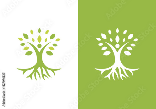 nature logo vector design line art tree and human or person with human, tree and human vector logo symbol
