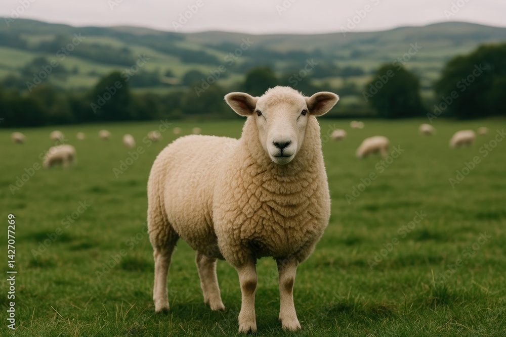 Sheep grazing in lush meadow. Sheep grazing in lush meadow.