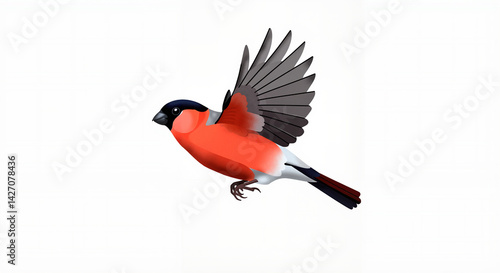 Colorful bird flying against a white background  