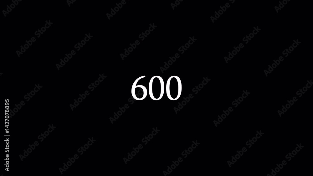Number counter animation from 0-600 numbers on a transparent background ...