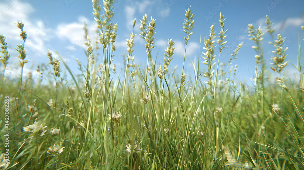 Green Grass Field With White Flowers Green Grass Field With White Flowers