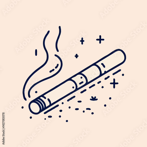 Cigarette with smoke in blue stylized cartoon line art