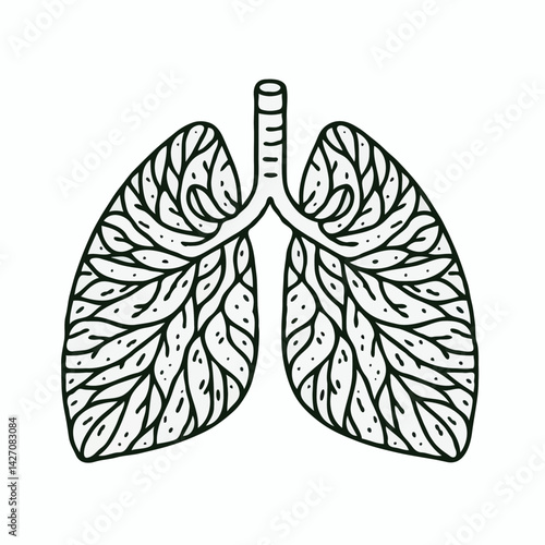 Human lungs with botanical leaf pattern in line art style
