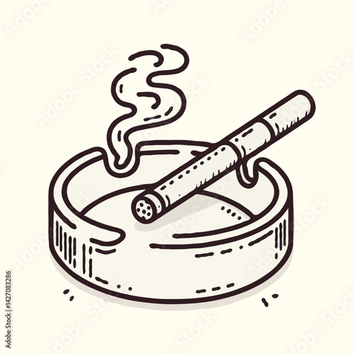 Burning cigarette in ashtray in vintage black and white style