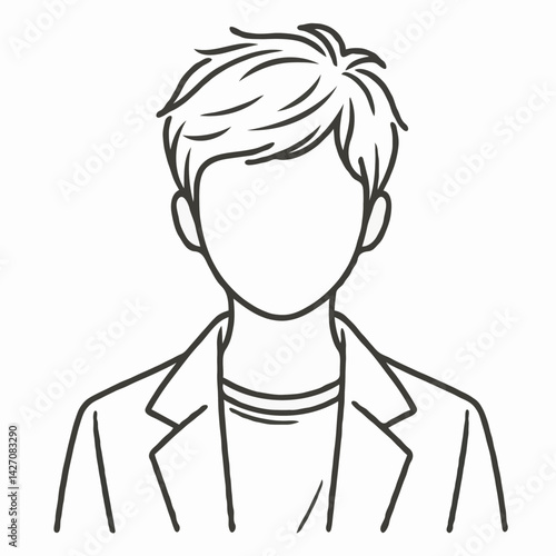 Faceless man with short hair in outline drawing style