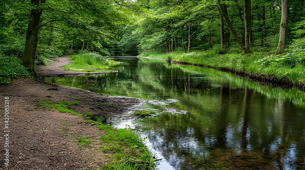 Tranquil Forest Stream With Reflections Tranquil Forest Stream With Reflections