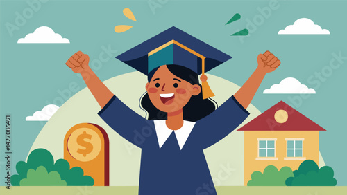 A graduate excitedly starts her first postcollege job but her excitement is shortlived as she realizes her debttoincome ratio will make it nearly. Vector illustration