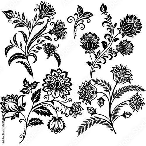 Set of flowers and Leaves Design Elements