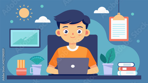 A young blogger sharing their experience and journey as a child entrepreneur with the aim of inspiring others to pursue their dreams and start their. Vector illustration