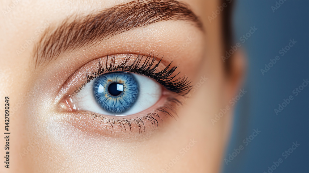 Obraz premium Woman showing perfect makeup and long eyelashes around blue eye