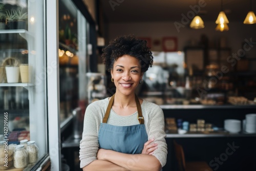 Fototapeta Naklejka Na Ścianę i Meble -  portrait of a small business owner standing proudly in front of her shop