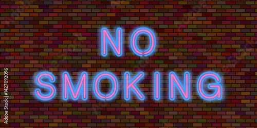 Vector Brick Wall Background. Neon NO SMOKING sign. Abstract Dark Brick Pattern.