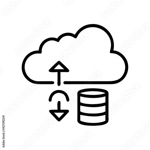 Cloud Sync Outline Vector – Data Upload and Backup Line Art Icon