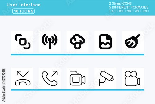 Set of 5 rounded user interface icons,briefcase, blank, brightness, low, bring, forward, front