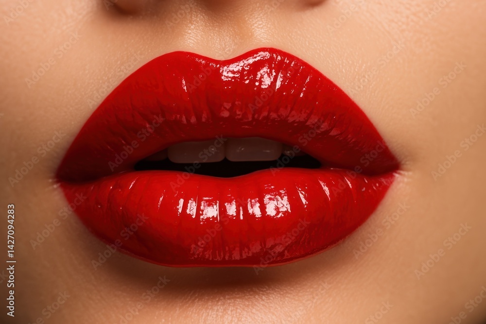 Glossy red lips close-up Glossy red lips close-up