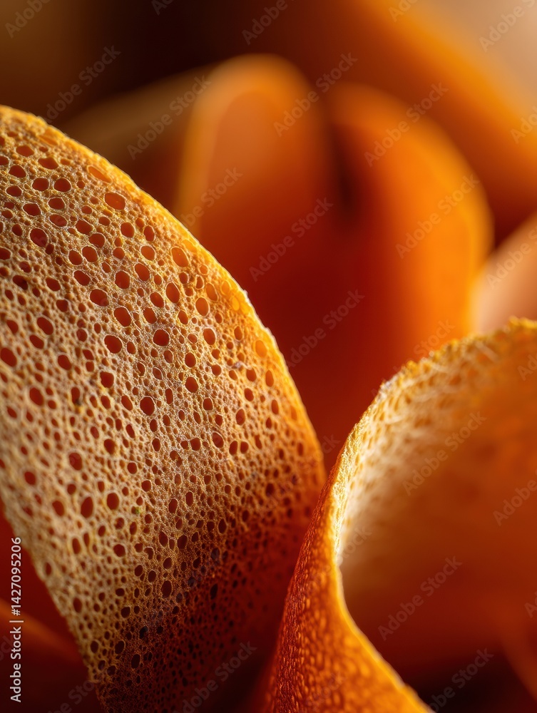Macro Shot Illustrating Intricate Texture and Natural Pores of Vibrant Orange Peel in a Close-Up View
