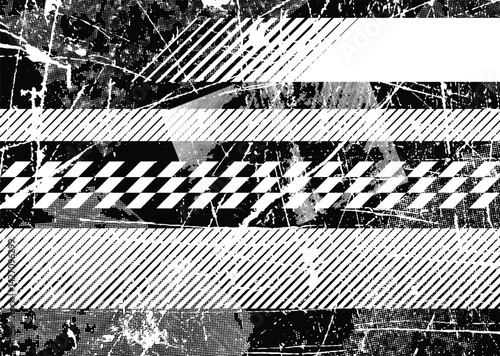 Glitch distorted grunge layer . Noise destroyed texture. Checkered race grunge flag . Overlay grunge texture .Distressed effect .Vector shapes with a speed lines and tire tracks screen print texture.