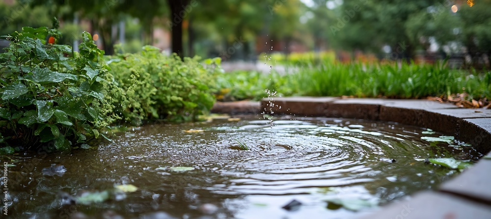 Fototapeta premium Designing Rain Gardens for Sustainable Water Collection and Beautification in Urban Public Spaces