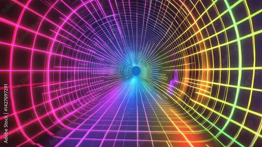 Energetic Neon Grid Tunnel Animation, Abstract Visual for Futuristic Projects Energetic Neon Grid Tunnel Animation, Abstract Visual for Futuristic Projects