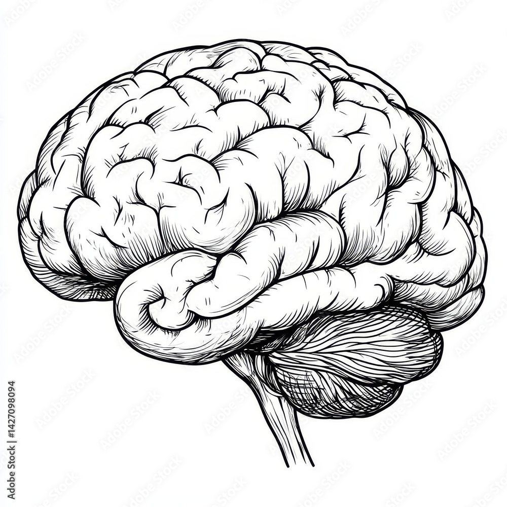 Fototapeta premium Anatomical sketch of the brain, illustrated in detail for educational and learning purposes