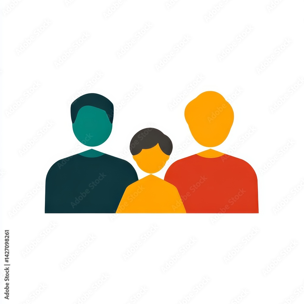 A vibrant illustration of a family, comprising parents and a child, holding hands set against a white backdrop A vibrant illustration of a family, comprising parents and a child, holding hands set against a white backdrop