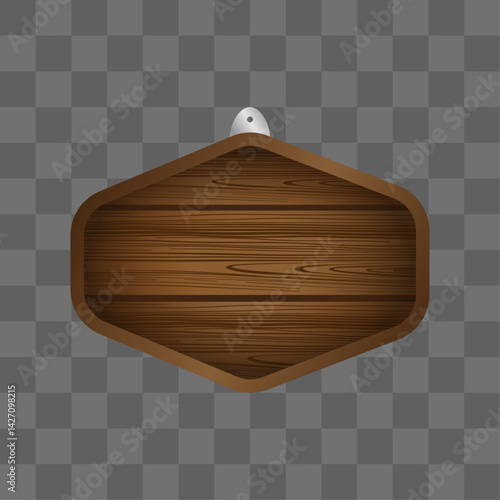 Wooden board sign blank promotion and decoration with transparent background. Wood banner billboard in old vintage style. Dark wood on wall