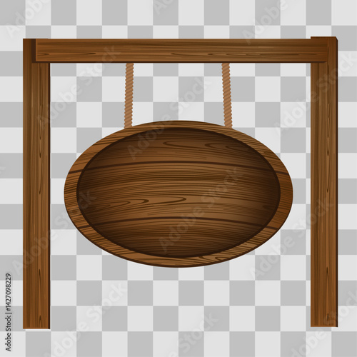 Wooden board sign blank promotion and decoration with transparent background. Wood banner billboard in old vintage style hanging on a string