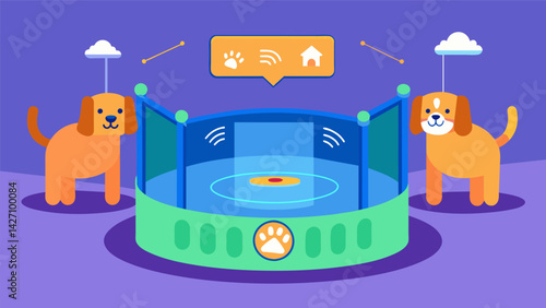 A digital playpen that uses motion sensors to detect your pets energy levels and adjusts the difficulty of games accordingly.. Vector illustration