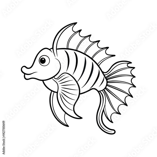 White Scorpion Fish Line Art