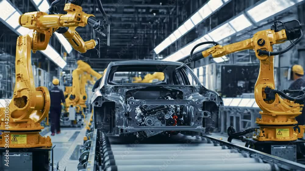 Robotic car assembly line timelapse showcasing advanced manufacturing techniques and automation efficiency Robotic car assembly line timelapse showcasing advanced manufacturing techniques and automation efficiency