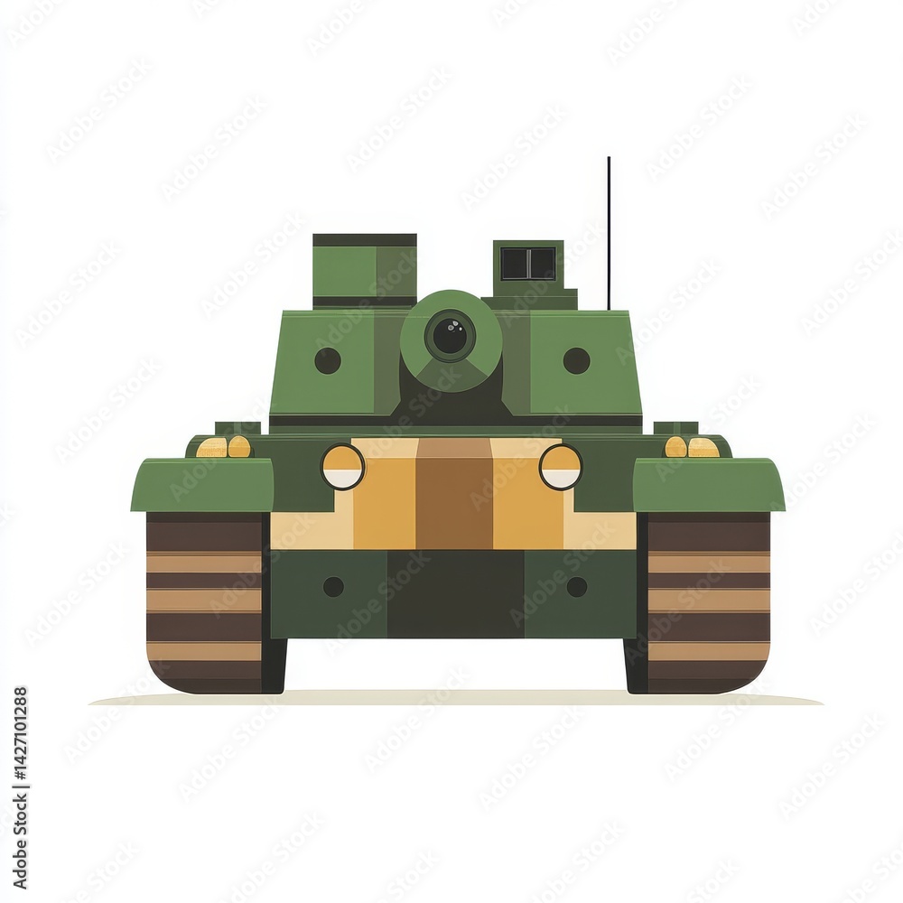 A vibrant modern depiction of a military tank set against a white backdrop A vibrant modern depiction of a military tank set against a white backdrop