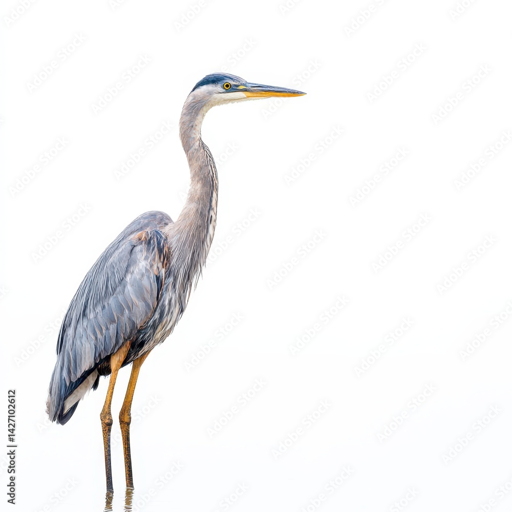 Great blue heron standing isolated on white background. Great blue heron standing isolated on white background.