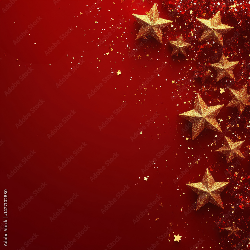 Gold stars and glitter on a vibrant red background. Gold stars and glitter on a vibrant red background.