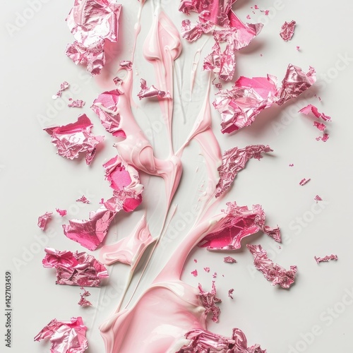Pink paint splatters on a white background