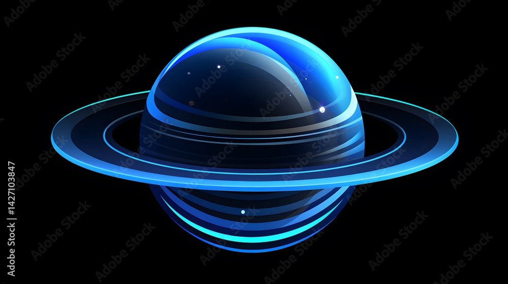 Professional flat blue raster icon of a planet system for astronomical designs Professional flat blue raster icon of a planet system for astronomical designs