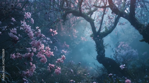 Tree with pink flowers is in the foreground